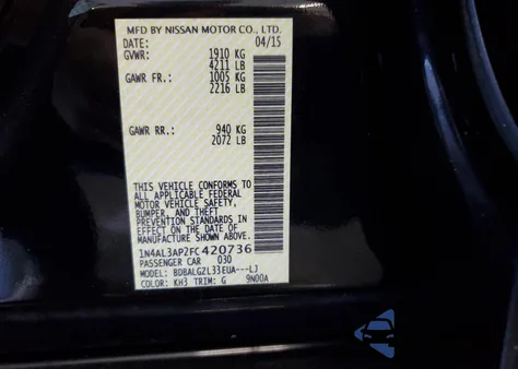 2015 Nissan Altima 2.5 from USA, damaged, VIN 1N4AL3AP2FC420736